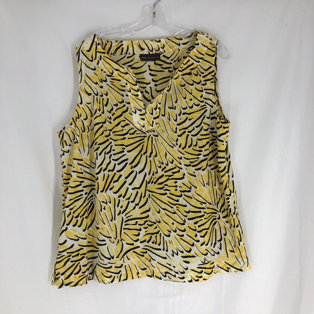 Dana Buchman Yellow Geometric Abstract Sleeveless Blouse Top X Large